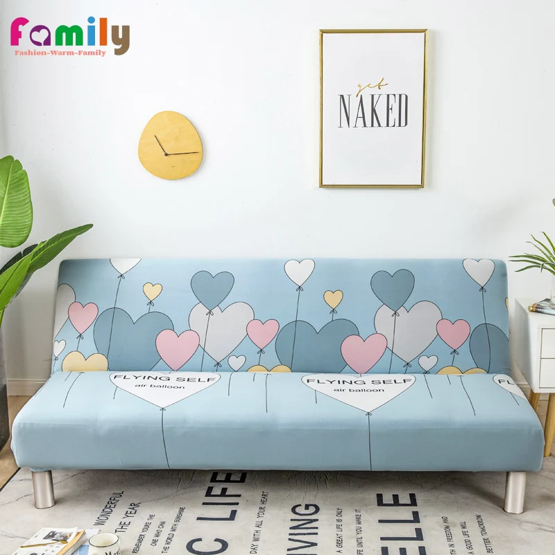 

Printed Sofa Cover for Living Room Stretch Sofa Slipcover Armless Funda Couch Covers Elastic Stripes Floral Heart Geometry 1pc