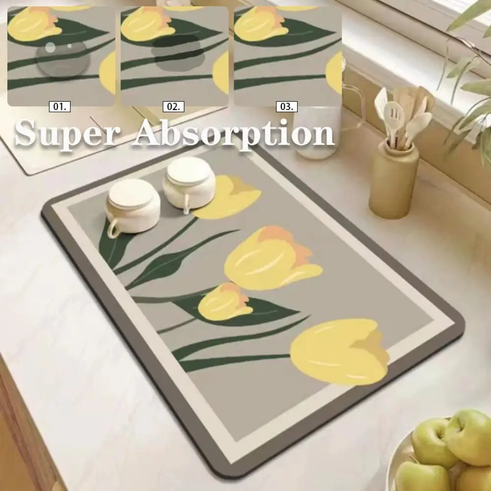 

Kitchen Coffee Maker Mat Super Absorbent Drain Pad Rubber Dish Drying Mat Kitchen Countertop Protector Dinnerware Mat