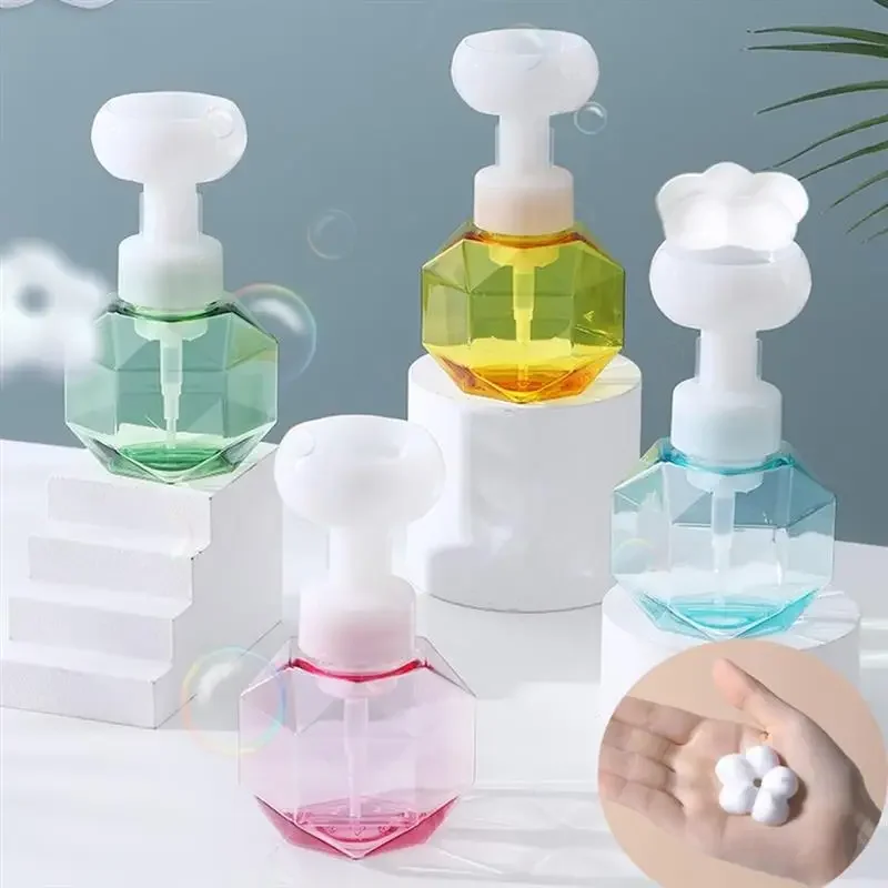 Foam Pump Bottle 300ml Foam Pump Bottle Jar Flower Shaped Refillable Shampoo Hand Soap Dispenser Mousse Liquid Cleaner Container Bathroom Tools