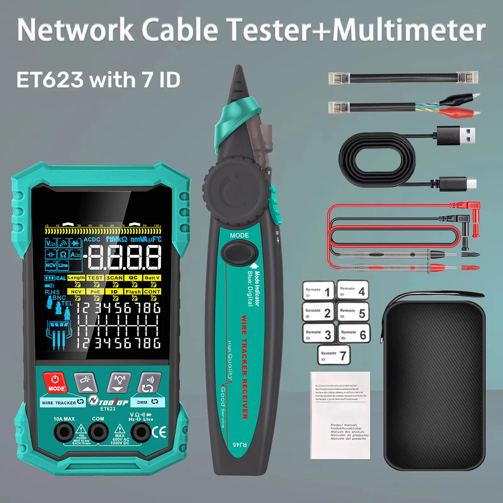 400M Network Cable Tester POE Test Cable Mapping AC/DC Multimeter Network Cable