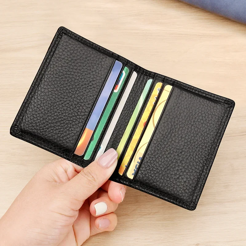 

Luxury Genuine Leather Card Case Men Business Solid Color Bifold ID Bank Card Credit Card Holder Wallet for Men and Women