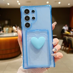 Adorable 3D Heart Card Slot Clear Soft Case Wallet Cover - Samsung S22Plus (Blue)