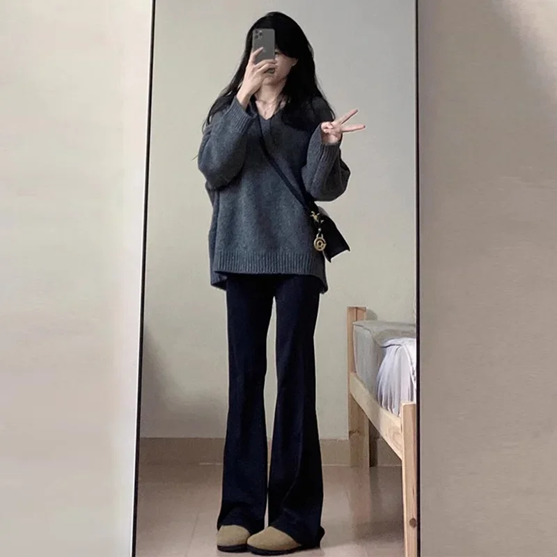 Maternity Knitted Set Casual Fashion Black Knit Top plus Black Knitted Pants Autumn Winter Women's Comfortable Ensem