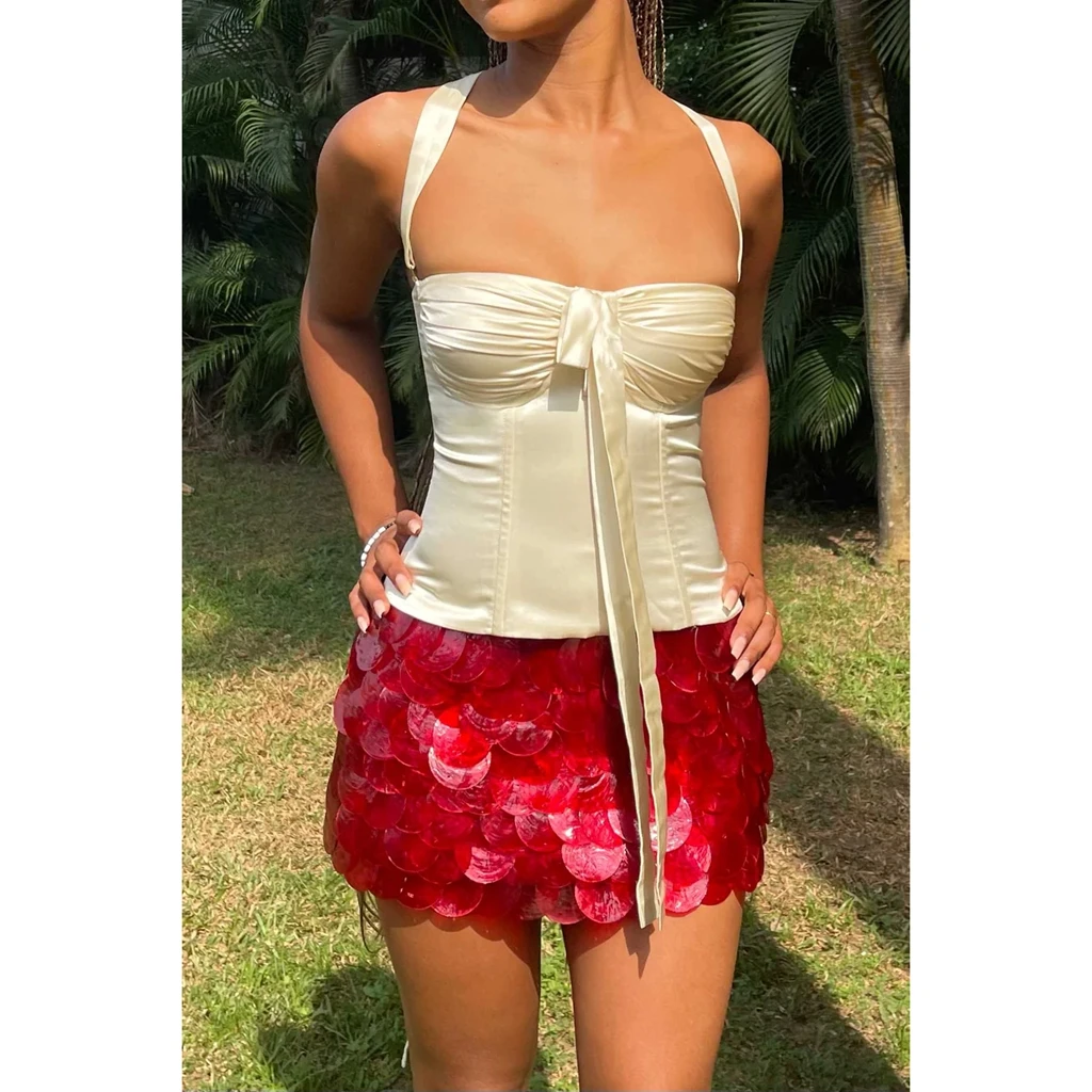 Women's Y2K Chic Luxury Glitter Sequined Layered Mermaid Short Mini Skirts 2025 Side Zipper High Waist Bodycon A-line Skirts 6