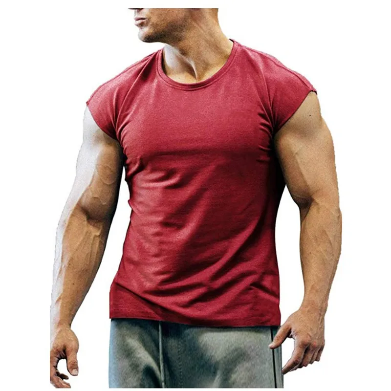 Summer New T-shirt Bodybuilding Muscle Tank Men's O-neck Solid Color Casual Sports Sleeveless Shirt Male Workout Fitness Tops
