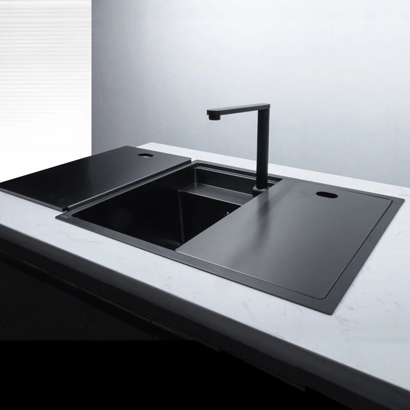 Invisible sink  single tank with cover under counter handmade nano black hidden kitchen island   faucet 2