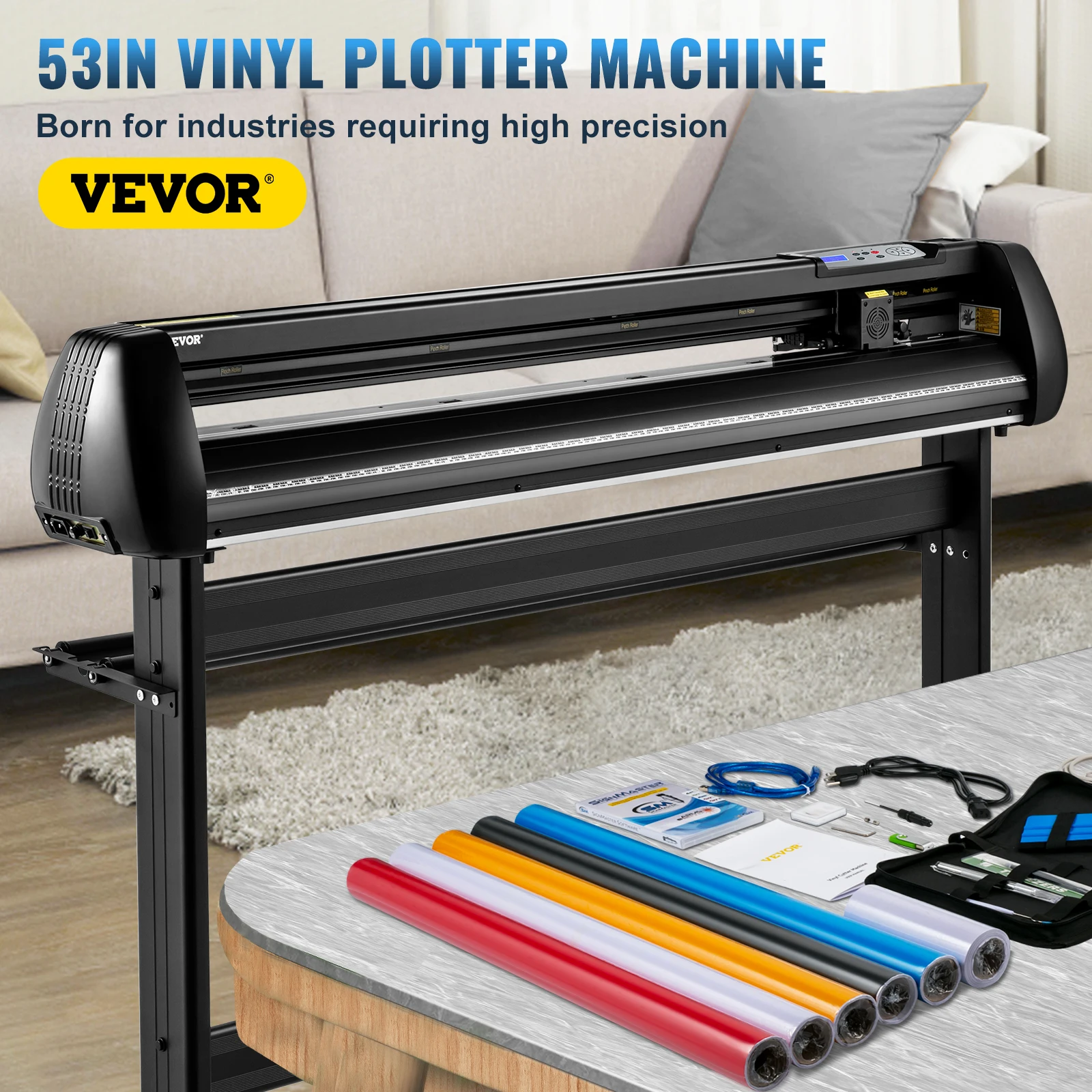 53in Vinyl Cutter Machine Cutting Plotter Offline Cutting Machine Kit Precise Roller Shaft High Accuracy Adjustable Speed