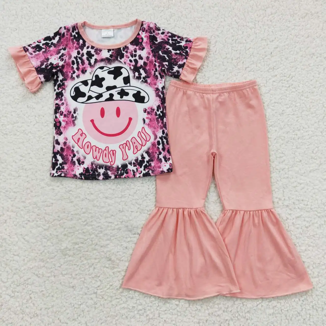 

2023 New Update RTS Kids Howdy Clothing Sets Boutique Baby Bell Bottoms Toddler Girls Western Outfit