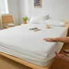 Washed Cotton Fitted Bed Sheet with Elastic Band Solid Color Mattress Cover for Single Double King Queen Bed 140/150/160/180x200 5
