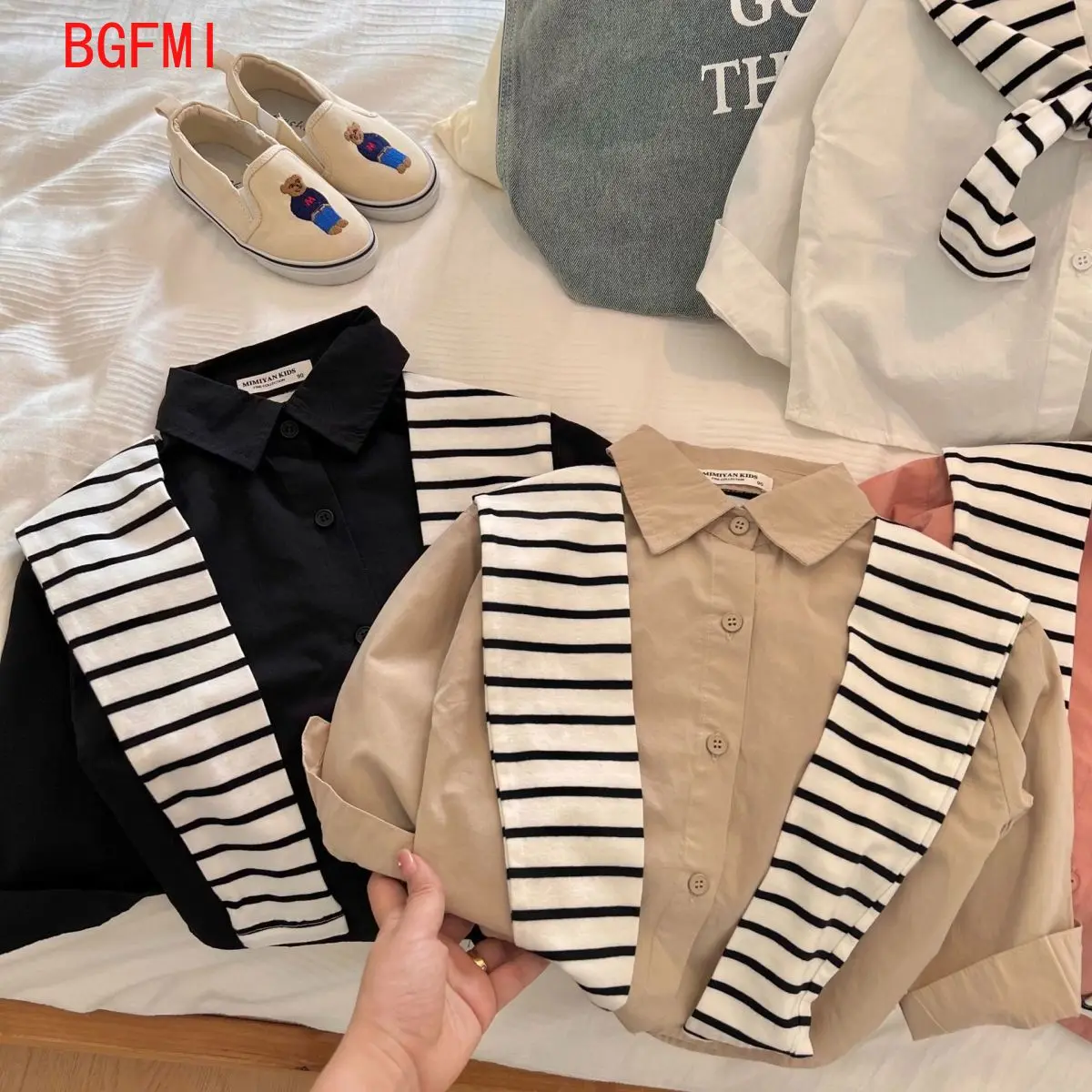 Children's Shirt Spring and Autumn New Fake Two Tops Boys and Girls Striped Shawl Shirt Fashion Children's Clothing 2-10Yrs Old