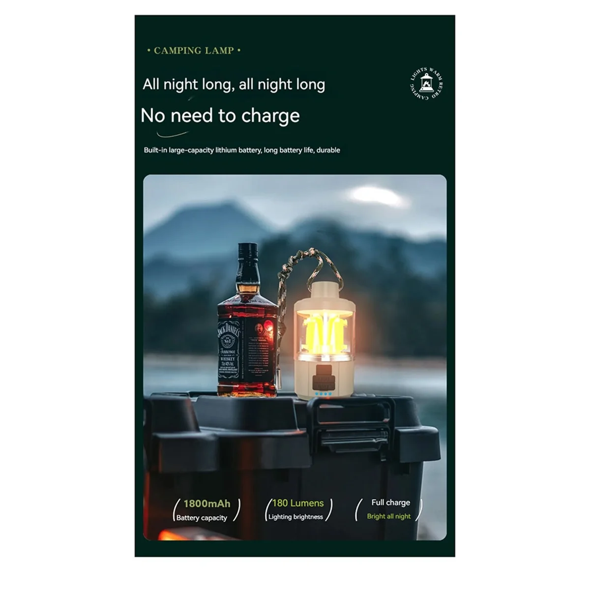 BAAU Portable COB Warm Camping Lights Strong LED Lantern Flashlight Rechargeable Outdoor Emergency Fishing Tent Tungsten Lamp