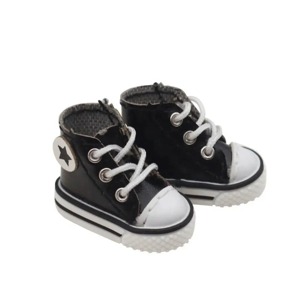 1 Pair Leather Leather Doll Shoes Star Shoelace Doll Canvas Shoes Casual High Heel Dolls Shoes High-top Canvas Obitsu 11
