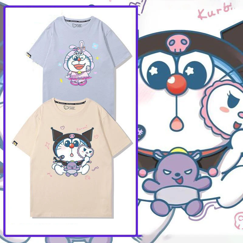 

Doraemon Co Branded Kuromi Peripheral Short Sleeves New Summer 2023 Pure Cotton for Comfort Versatile and Casual Fashion T-Shirt