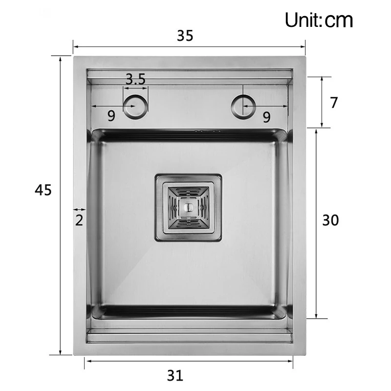 New Nanometer 304 Stainless Steel Handmade kitchen Bar Counter Sink Cover hidden Single Kitchen Small Size Kitchen Sink