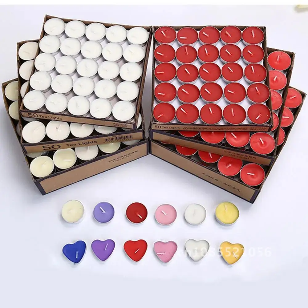 

50pcs/set Candle Tea Wax Birthday Wedding Party Candle Candlelight Dinners Candle Romantic Decorative Candles In Aluminum Cups