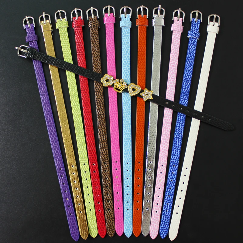 Women Leather Bracelets 10Pcs/Lot 8mm Snake Skin Wristband Slide Letter Charms Jewelry Making DIY Men Band Keychain Gift