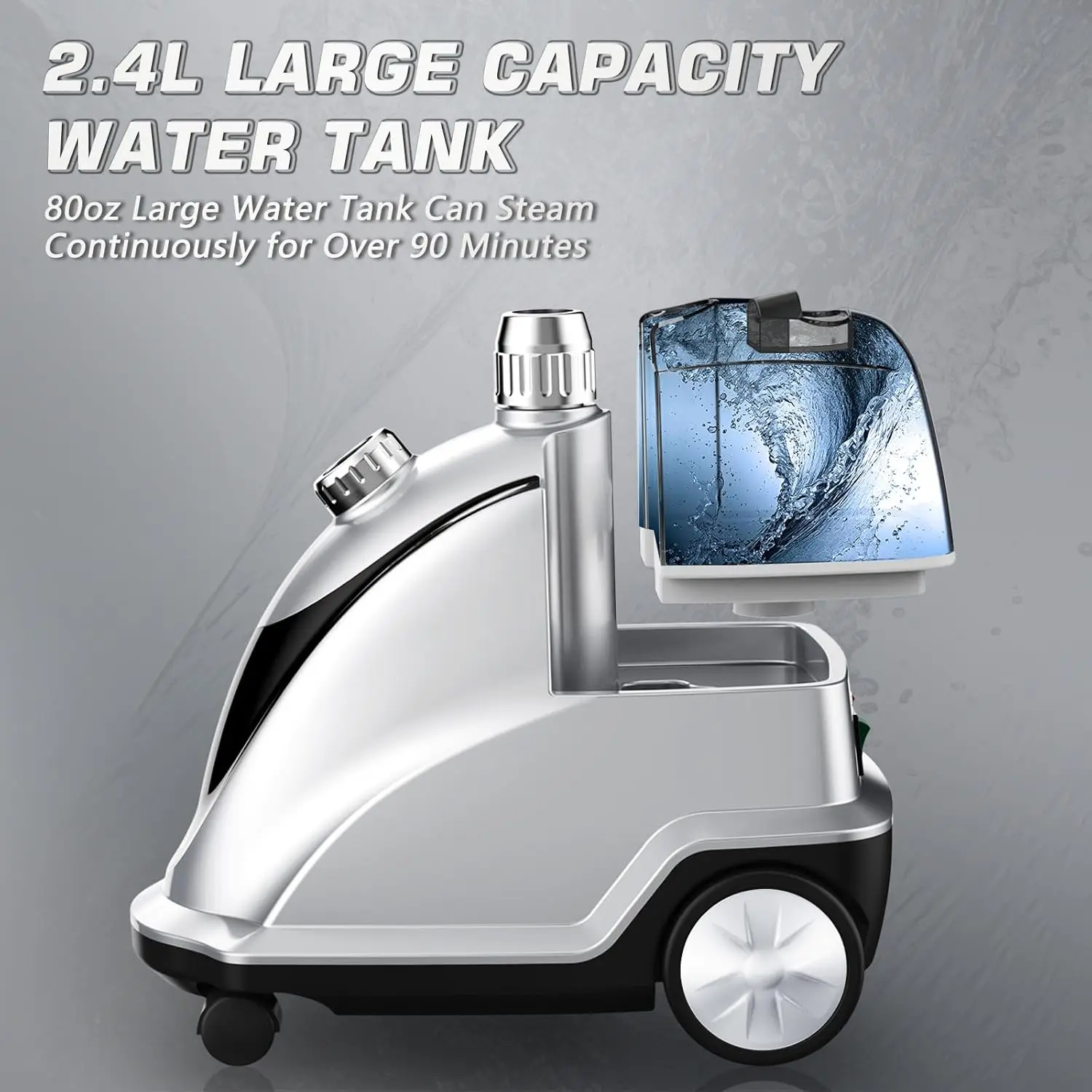 Steamer for Clothes, 1500W Powerful Standing Garment Steamer with Roll Wheels, 2.4L Water Tank for 90 Mins Continuous St 3