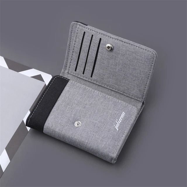 Blue and Gray Canvas Bifold Wallet Red and Gray