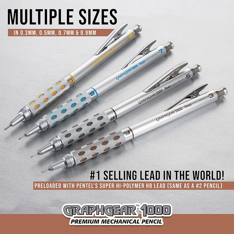 Japan Pentel Mechanical Pencil GraphGear 1000 Metal Bar Premium Automatic Pencils Drawing Drafting Sketching Drafting Stationery 2