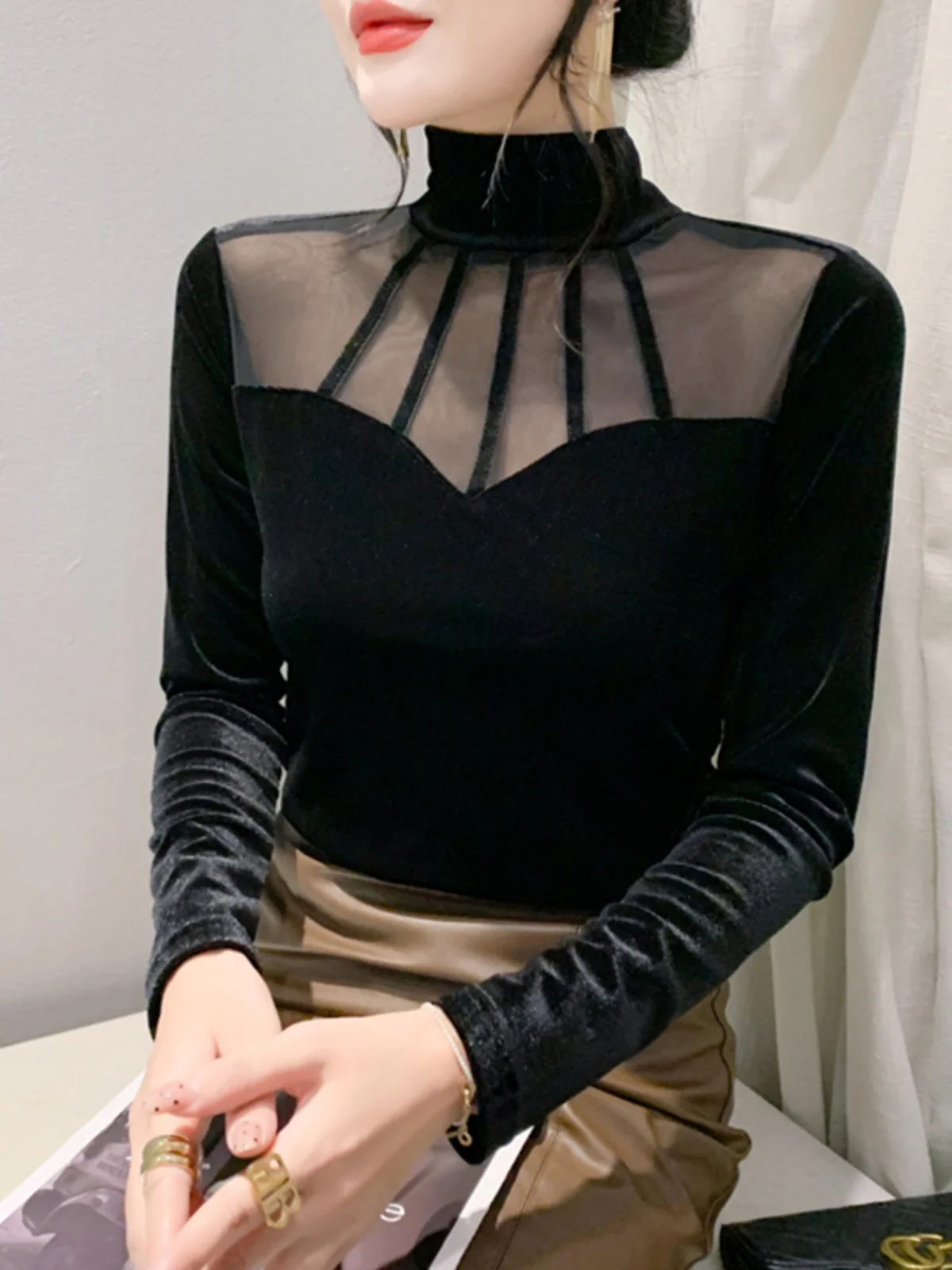 トップス fill the bill velour sheer turtleneck fill the bill velour sheer turtleneck