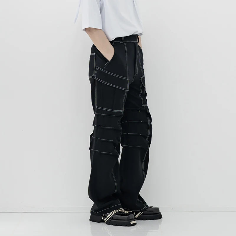 27-46 New Men Clothing Yoshi Yamamoto Style Open Line Flared Cargo Pants Irregular Pleats Trousers Plus Size Costumes