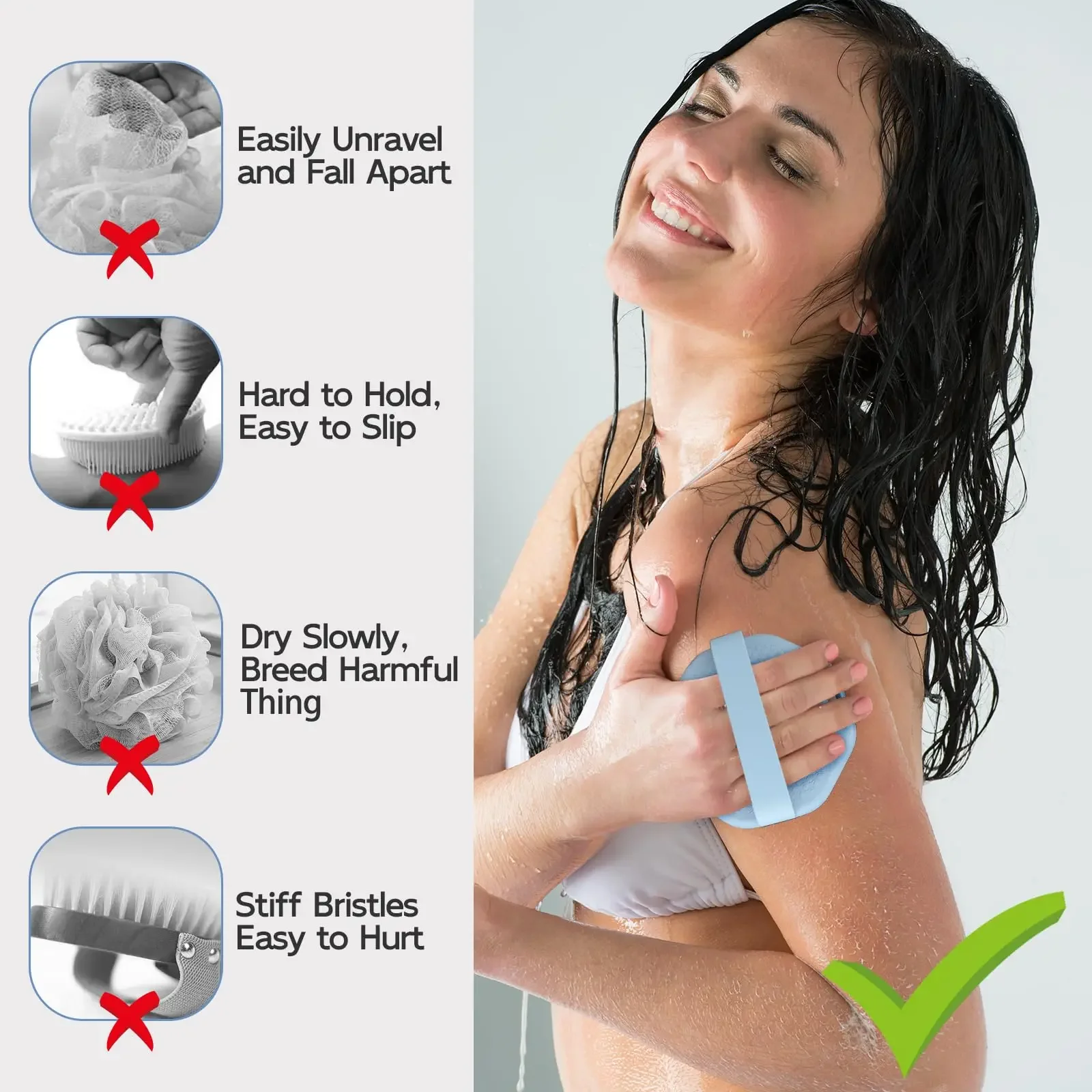 Silicone Body Scrubber Shower Brush Exfoliating Shower Scrubber with Non-Slip Hand Strap Silicone Body Buffer for Use in Shower