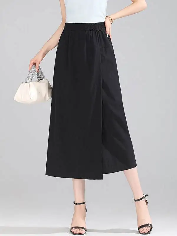 Summer Thin Ice Silk Wide Leg Pants Women's Loose Casual Trousers Skirt Pants Drapey Seven-Foot Pants High Waist Pants
