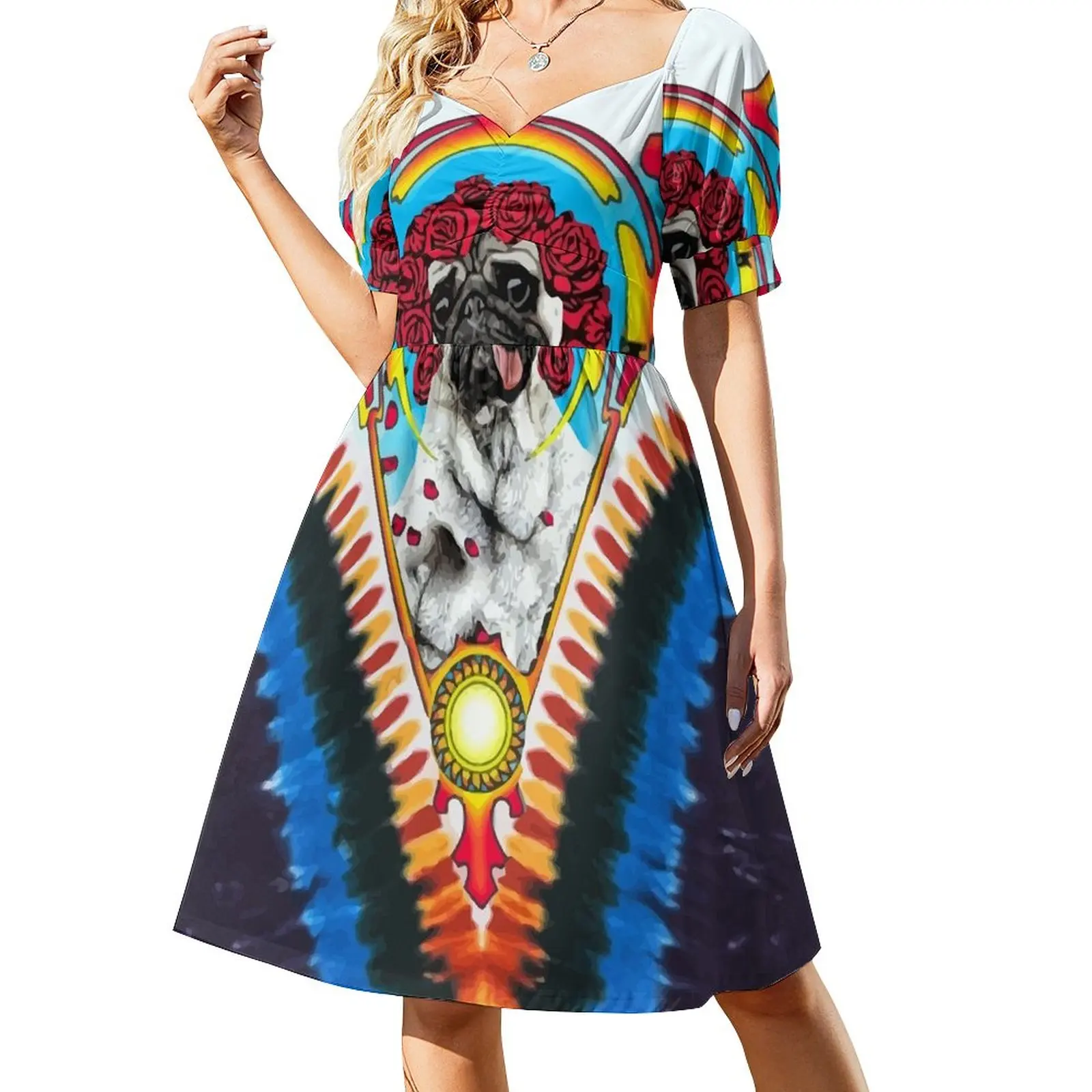 GRATEFUL PUG TYE DYE Sleeveless Dress women evening dress dress summer woman dress Woman dresses