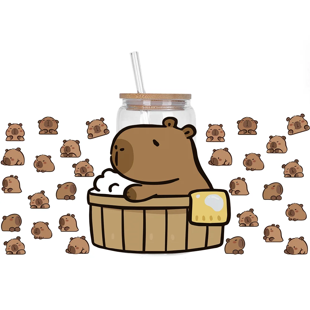 Cute capybara series Easy peel waterproof DIY Decals 3D transfers uvdtf crystal stickers 16oz uv dtf cup wraps for Glasses