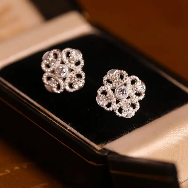 

Art Deco Style Elegant 925 Sterling Silver Gatsby Lace Ear Stud Flower Hollow Hoop Bridal Earring 20s 1860s Vintage Lace Jewelry