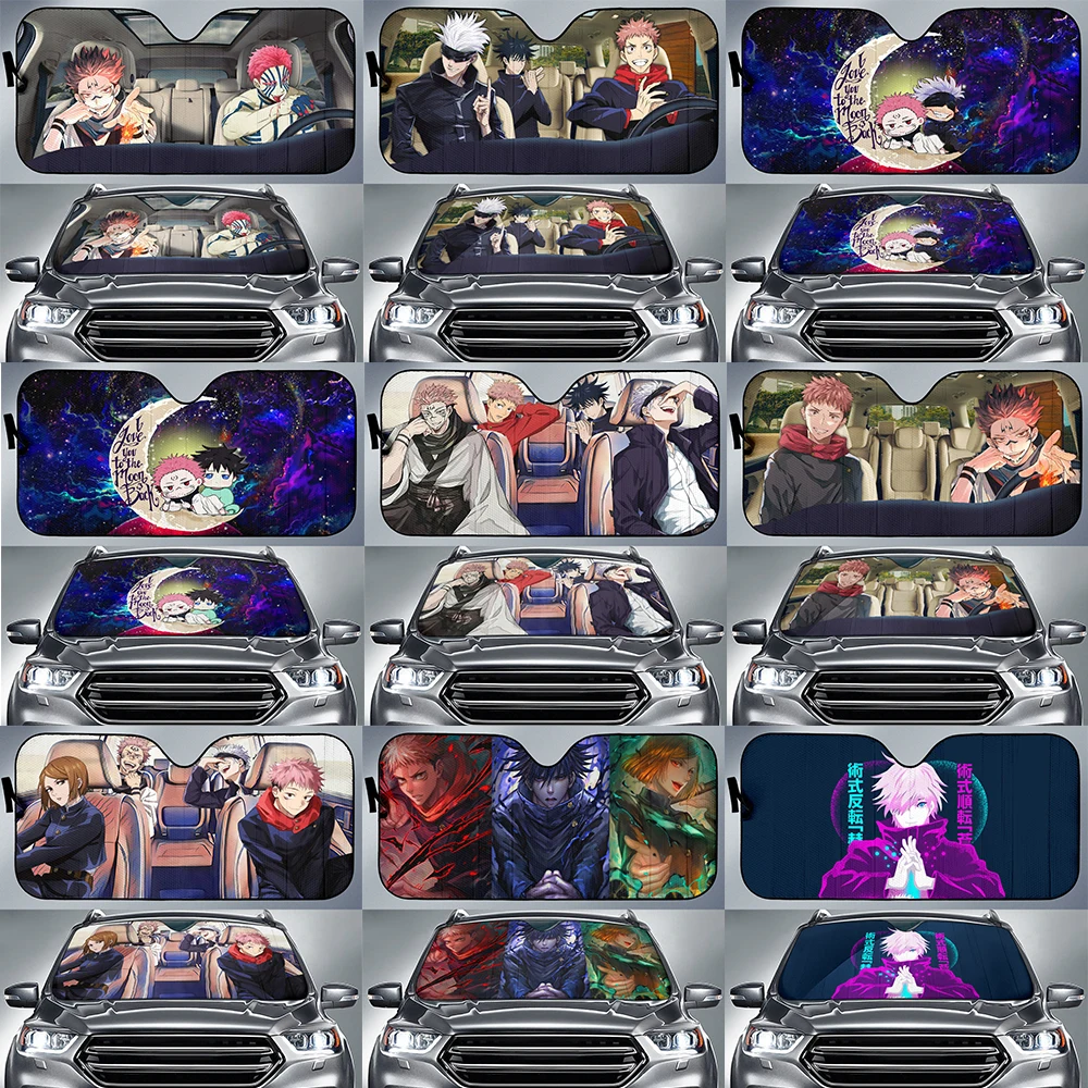 

Jujutsu Kaisen Yuji Nobara Satoru and Sukuna Akaza and Sukuna Driving Car Auto Sunshades Anime Car Sunshade