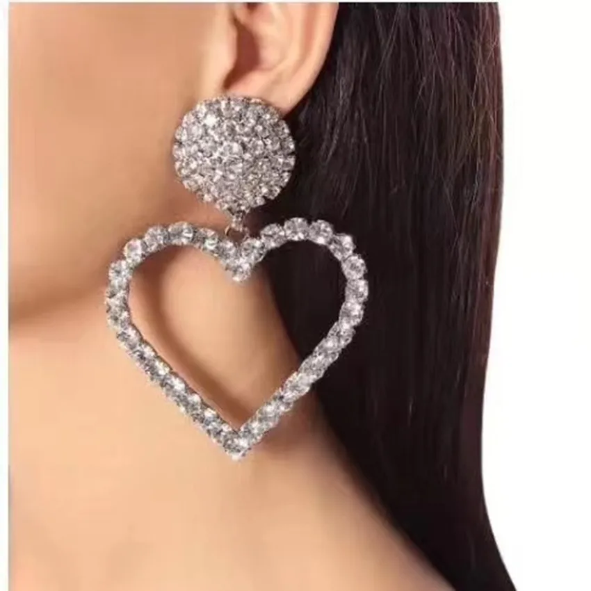

Fashion Shiny Crystal Heart Pendant Earrings Women's Punk Party Dress Jewelry Accessories Korean Delicate Women's Earrings Jewel