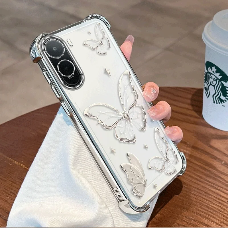 Butterfly Pattern Shockproof TPU Protective Phone Case with Plated Design