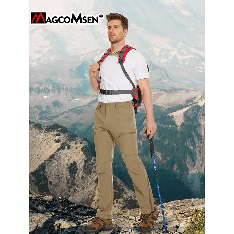 MAGCOMSEN Men's Waterproof Hiking Pants with Multi-pockets Lightweight Quick Dry Casual Straight Working Pants 3