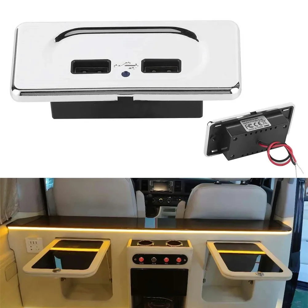 Motorhome Dual USB Ports Charger Camper Accessories 12V/24V 3.1A Power Supply Socket Charger Waterproof Electronics Accessories
