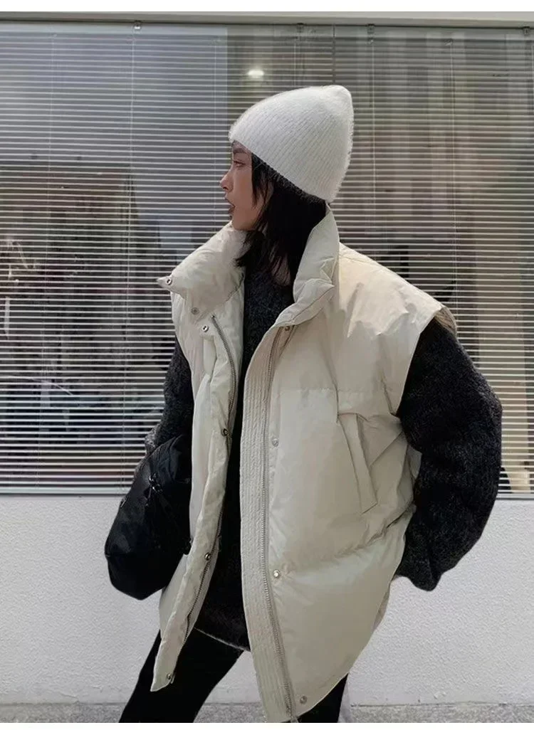 Autumn Winter Women women denim vest women sleeveless vest Down Cotton Puff Zipper Sleeveless Waistcoat Jacket Office Loose Thick Warm Streetwear