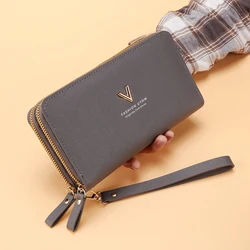Elegant Double Zipper Clutch Wallet - Stylish Ladies' Long Large - Capacity Mobile Phone Bag (Grey)