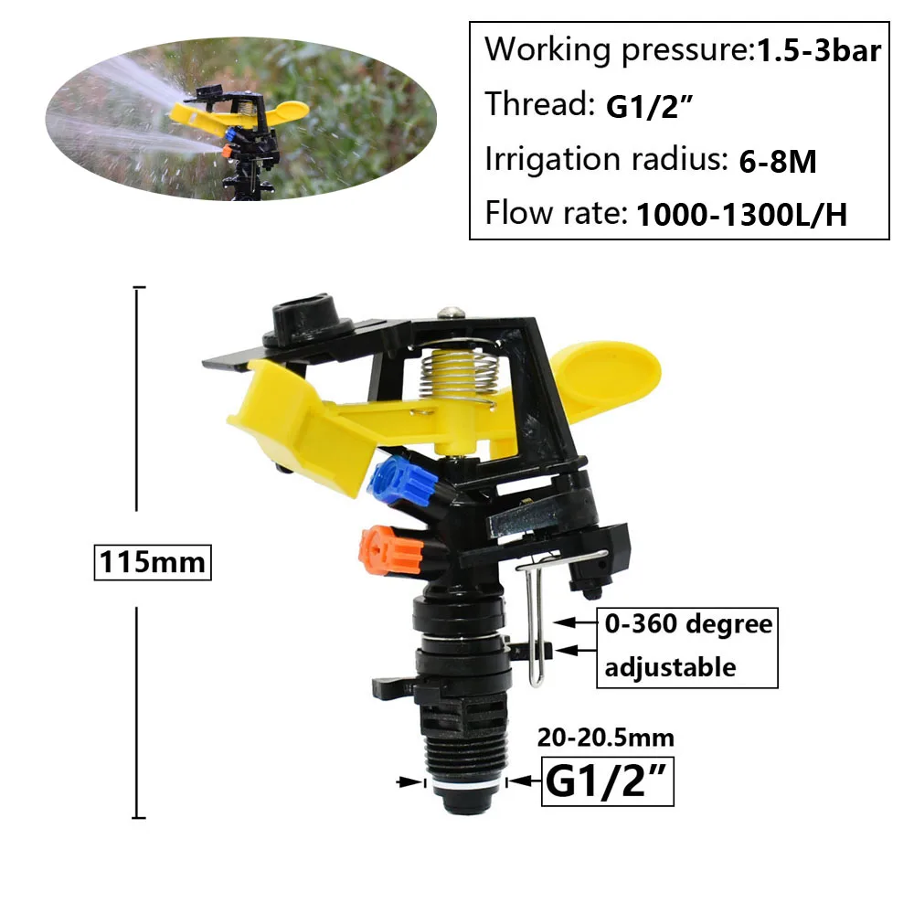 Irrigation Sprinklers 360 Degree Rotating Jet Sprinklers Double Outlet Rocker Nozzles 1/2" Male Thread Garden Agriculture Irrigation Sprinklers