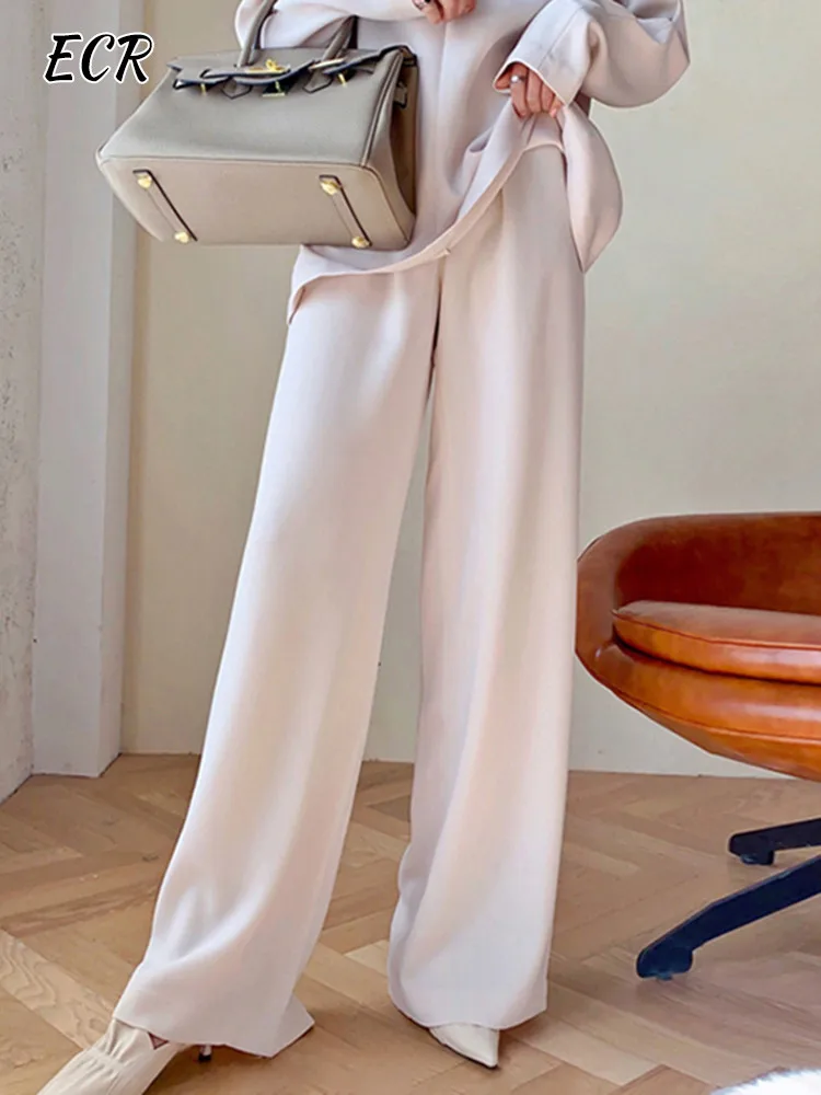 ECR Temperament Solid Pants For Women High Waist Elastic Minimalist Casual Loose Wide Leg Trousers Female Fashion Clothing New