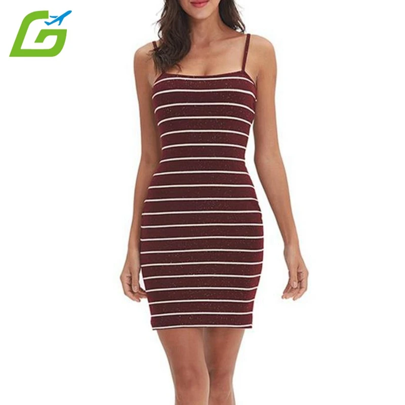 Vintage Women's Short Spaghetti Strap Striped Sexy Party Dress