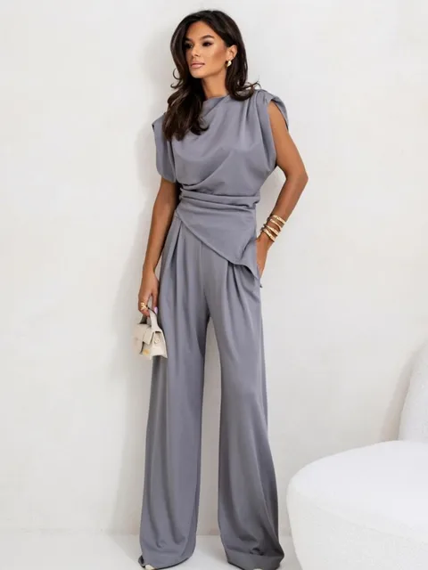 Summer Fashion Solid Two Piece Sets Women Elegant Slim Office Suit Casual Irregular Top And Wide Leg Pants 2 Piece Set Female 6 Summer Fashion Solid Two Piece Sets Women Elegant Slim Office Suit Casual Irregular Top And Wide Leg Pants 2 Piece Set Female 6