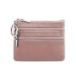 Sleek Waterproof PU Leather Coin and Card Purse with Key Ring (Light pink)