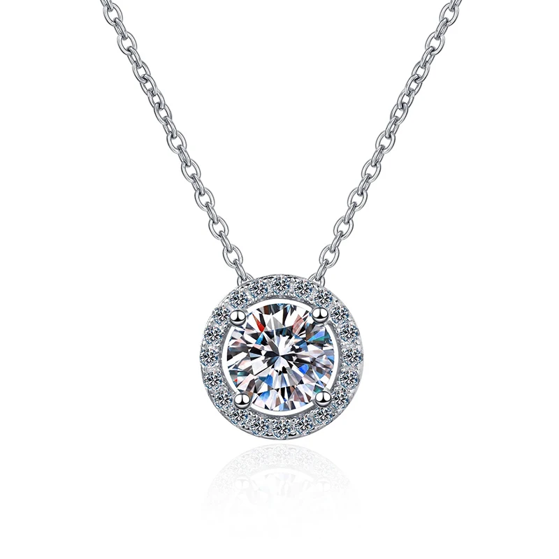 GRA certified 925 sterling silver moissanite necklace with zircon side stones