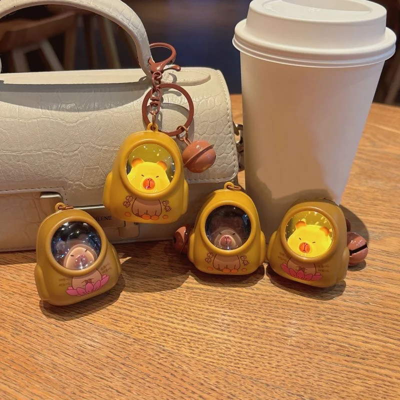 Kapibala Luminous Keychain Cute Cartoon Space Capsule Capybara Keyring Schoolbag Pendant Hanging Friend Gift