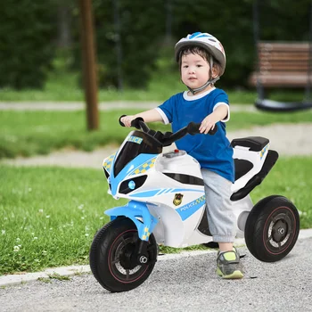 HOMCOM Kids Ride-On Police Bike 3-Wheel Vehicle w/ Music Lights 18-36 Mths