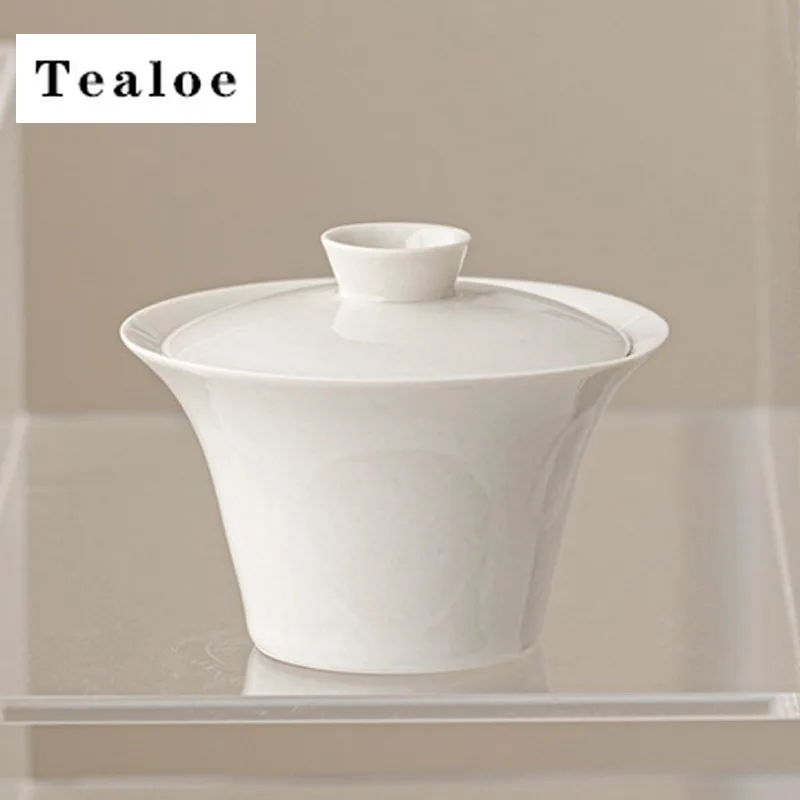 Plant Ash White Porcelain Chawan Tea Tureen Jingdezhen Puer Gaiwan Set Bowls Cup Chinese Supplies Tea Tool Tableware Bowl Cover
