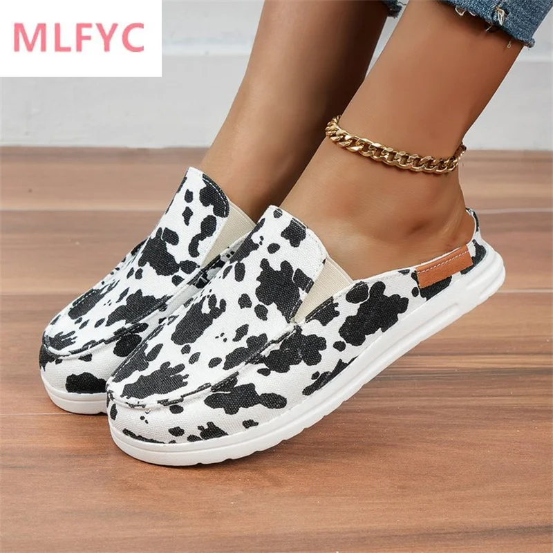

Модные холщовые Лоферы для женщин, повседневная обувь без застежки с круглым носком, Легкие уличные тапочки