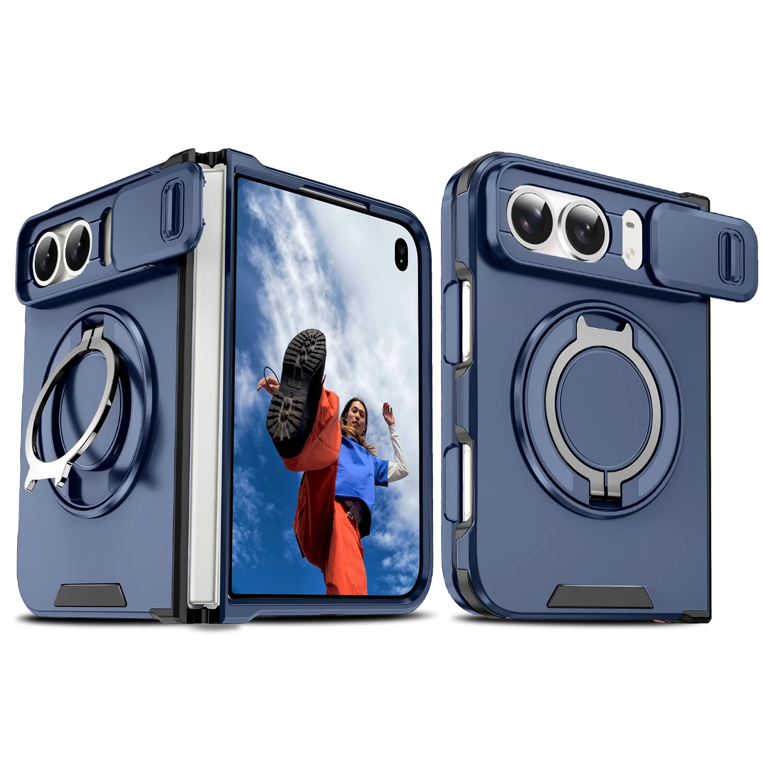 Elegant Solid Color Stand Matte Fold Magnetic Phone Case with Lens Protection - Shockproof and Durable Cover