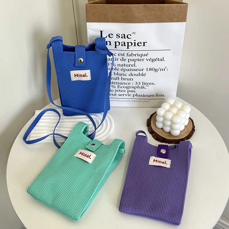 Simple Knitting Mobile Phone Bag Crossbody Small Bag Multi-Color All-Match Letters Portable Key Case for Going out