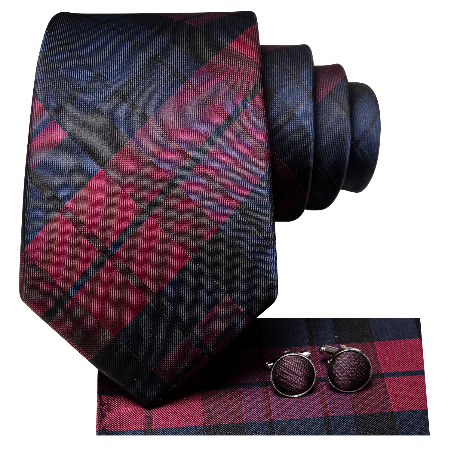 Business Classic Striped Solid Neck Tie for Men 3.4" Brand Necktie Pocket Square Cufflinks Wedding Party Silk Tie Set